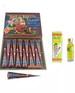 36 Herbal Natural Henna Temporary Tattoo Cones + Shelly Oil For Darkening Heena. - Picture 1 of 10
