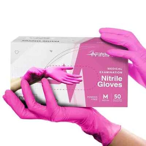 Fuchsia Hot Pink Nitrile Gloves - 50 Count, Medium, Powder & Latex Free - Picture 1 of 4