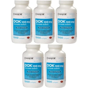 5 Pack Major Dok 100Mg Docusate Sodium Comp To Colace 1000 Softgels Each - Picture 1 of 3