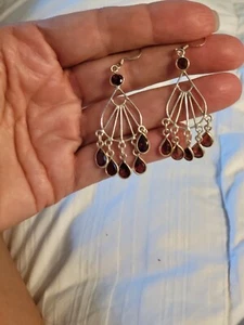 Garnet chandelier earrings sterling silver - Picture 1 of 3