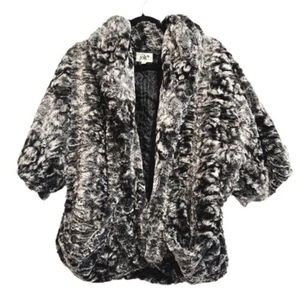 JOLT Faux Fur Open Front Jacket Gray Black & White Super Soft M Quilted Lining - Picture 1 of 13