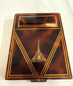 Vintage Eiffelturm Puder Kompakt Schildkröte Made In France Art Deco mit Spiegel - Bild 1 von 10