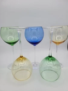 Set of 5 Lenox Gems Balloon Wine Glasses Blue Amber Green - Picture 1 of 3
