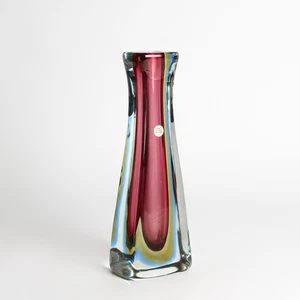 Murano Glas Vase Sommerso 1950-60 Rot Gelb Blau venezianische Glaskunst Italy - Picture 1 of 5