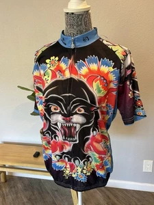 Paladin Cycling Jersey Women's 2XL Full Zip Short Sleeve Hippie Floral Panther - Picture 1 of 11