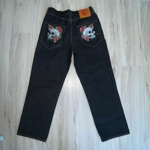 Vintage Ed Hardy Raw Panther Jeans Skull Embroidered 2007 Y2K Streetwear 36 X 32 - Picture 1 of 10