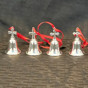 VTG Reed & Barton Miniature Cross Bells Christmas Silver Tone Ornaments Set of 4 - Picture 1 of 4