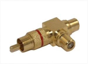RCA Male to 2 RCA Female Piggy-Back Splitter (Premium Gold Plated - Picture 1 of 2