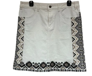 Pilcro by Anthropologie Ivory Denim Western Embroidered Knee-Length Skirt Sz 10 - Picture 1 of 9