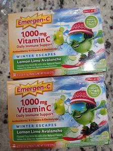 2x Emergen C 1000mg Vitamin C Lemon Lime Avalanche 30 Packets Ea Expires 7/2026 - Picture 1 of 7