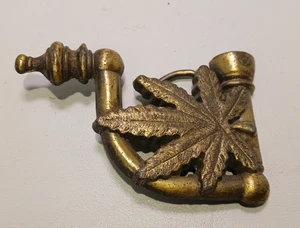 Vintage Hippie Marijuana Pipe & Cannabis Leaf Shaped 1970's Belt Buckle - Picture 1 of 3