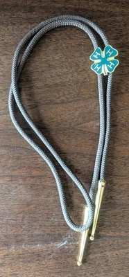 Corbata bolo trébol verde club vintage 4-H estilo occidental cordón marrón, puntas tono dorado Foto 1 de 4