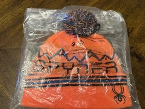 Spyder Icebox Fleece Hat Beanie Boys Pom Pom One Size Black & Orange NEW - Picture 1 of 2