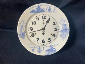 VTG Gustav Becker Porcelain Wall Clock Dutch Scene Blue KPM - Picture 1 of 7