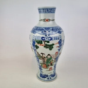 20thC Chinese Famille Verte Vase Painted Figures In Garden 6 Character Mark 28cm - Picture 1 of 15