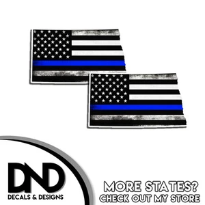 North Dakota State Police Blue Line Decal ND American Flag Sticker 2 Pack - Foto 1 di 1