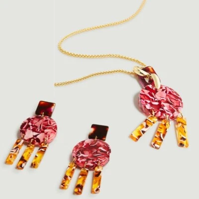 NUEVO CON ETIQUETAS Pendientes y Collar Ann Taylor Acetato Circular Barra Colgante $99 venta al por menor Foto 1 de 4