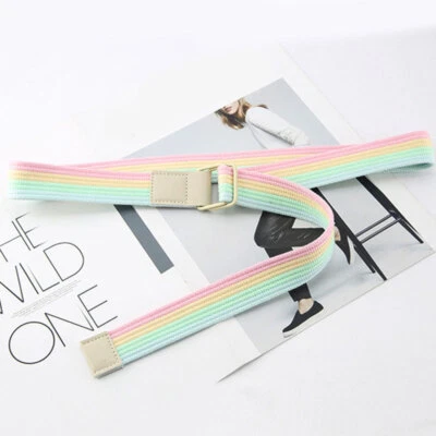 Cinturón de lona unisex CandyColor aleación doble anillo hebilla multicolor tejido cintura Foto 1 de 4