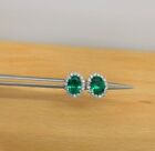 Emerald Earrings 925 sterling silver wedding Gift Oval Emerald earrings studs