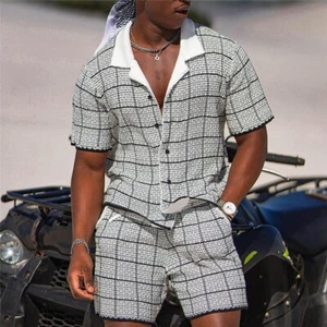 Herren 2 Teiliges Strandanzug T-Shirts und Shorts Set Freizeitanzug Kurzarm Hemd - Bild 1 von 19