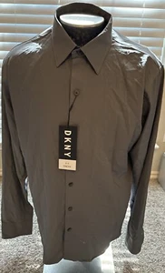 DKNY  Mens XL Gray Button Up Long Sleeve Stretch Gray NWT - Picture 1 of 4