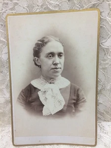 EARLY Vintage Cabinet Card RPPC Antique Photo Stoic Woman Lace Collar Earrings - Picture 1 of 5