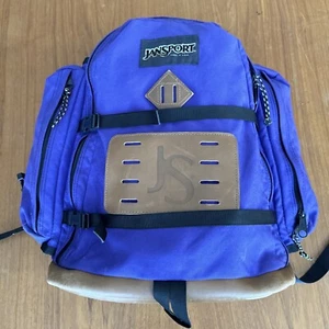 Vintage 90s Jansport Leather Bottom Backpack Purple Made in USA 23 liters+ - Picture 1 of 9