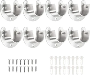 8 Packs Stainless Steel Closet Rod End Supports 1 Inch Wardrobe Bracket Heavy - Picture 1 of 11
