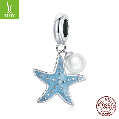 VALENTINO Fashion Women Authentic 925 Sterling Silver Starfish hanging Charm Fit Bracelets