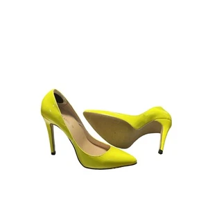 Loslandifen Neon Yellow Patent Leather Pointed Toe Stiletto Heels Size 37-7 - Picture 1 of 10