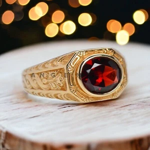 Garnet Gemstone With 925 Sterling Silver Gold Plated Ring For Men's #AL734 - Picture 1 of 8