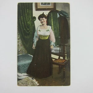 Postcard Risque French Woman Half Dressed in Bedroom Next to Mirror Antique - Picture 1 of 12