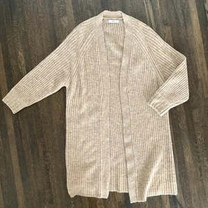 Mango Tan Brown Ribbed Long Cardigan Sweater Size Small - Picture 1 of 8