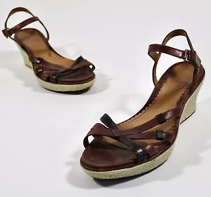 Womens 10.5 -11 Clarks Artisan Wedge Sandals Temira Compass Brown Leather - Picture 1 of 10