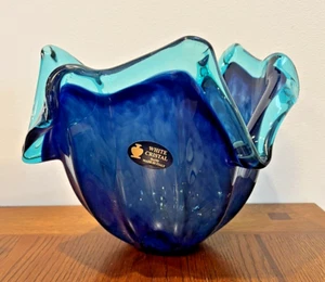 Cuenco grande de vidrio artístico de cristal blanco azul y aguamarina hecho a mano en Italia vintage - Imagen 1 de 6
