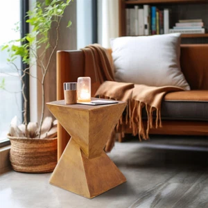Hourglass Outdoor Coffee Side Table Concrete Accent Table Backyard Plant Stand - Picture 1 of 18