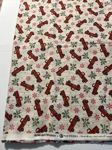 Christmas Fabric Moda Home Sweet Holiday Deb Strain Red Pickup Truck Beige 2 YD - Picture 1 of 4