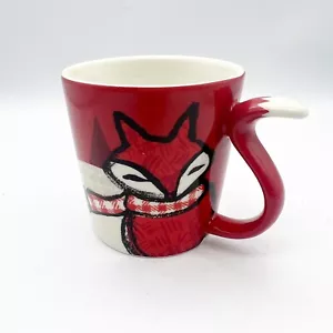 2016 Starbucks Winter Coffee Mug Red Fox Tail Handle Red White 12 Oz Cup - Picture 1 of 5