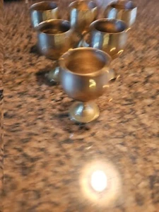Brass Footed Shot Cordial Glasses Vintage Set Of 6 - Picture 1 of 8