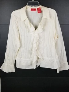 Oscar De La Renta Co. Para mujer Marfil Seda/Encaje Volantes Vestido Blusa Talla 16 - Imagen 1 de 8