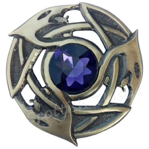 Scottish Kilt Fly Plaid Brooch Celtic Serpent Antique Pin Brooches Purple Stone - Picture 1 of 1