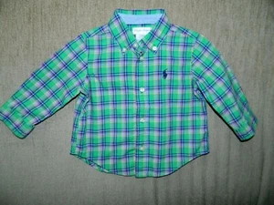 Boy's Ralph Lauren Green Plaid Button Down Shirt Size 6 Months - Picture 1 of 2