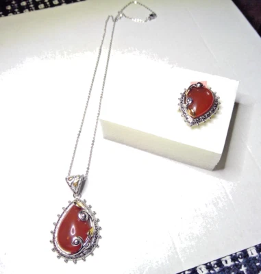 Collar y anillo de cornalina de acero inoxidable talla 6 Foto 1 de 3