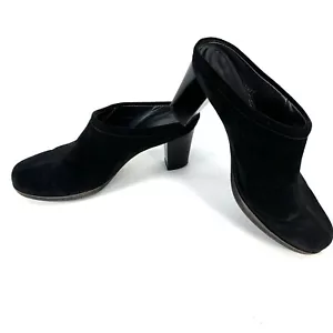 LA CANADIENNE Montreal Black Suede Platform Heels Open Back Mule Shoes Size 7.5 - Picture 1 of 12