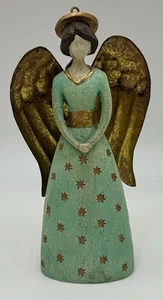 Vintage Folk Art 4 1/2" Handcrafted Angel Figurine Brass Wings - Christmas - Picture 1 of 5