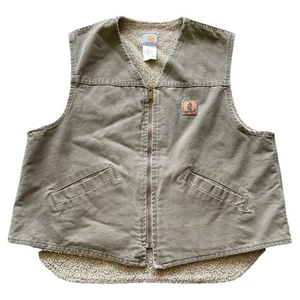 Vintage Carhartt Vest Mens XL V13 DES Duck Canvas Distressed Sherpa Lined - Picture 1 of 8