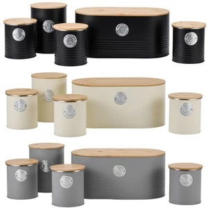Set of 5 Tea, Sugar, Coffee, Biscuit & Bread Bin Canisters Set With Airtight Lid - Picture 1 of 16