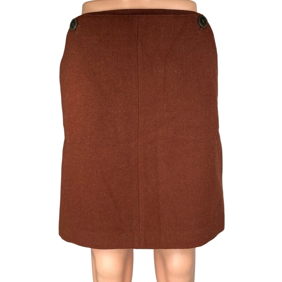 Falda lápiz recta hasta la rodilla con cremallera de lana marrón para mujer Cynthia Rowley talla 6 Foto 1 de 4