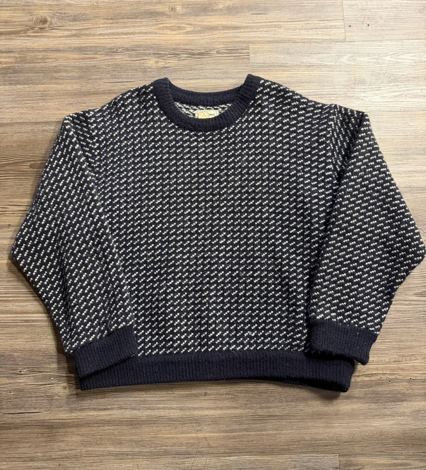 Suéter De Colección LL Bean Birdseye Noruega Años 90 Para Hombre Lana Grande Azul Marino Foto 1 de 4