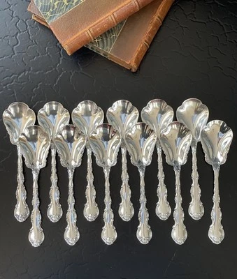 "Juego de 12 cucharas americanas para servir mermelada de azúcar Gorham Strasbourg de plata esterlina 6""" Foto 1 de 4